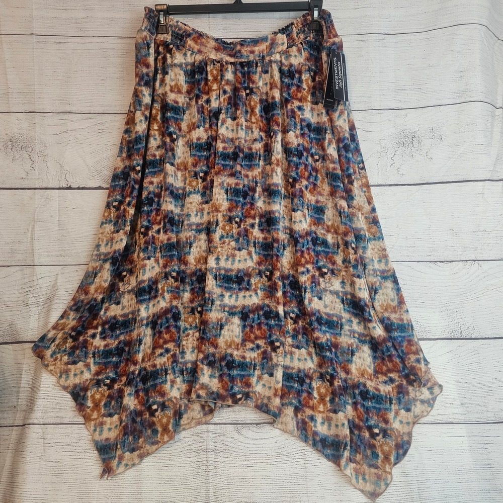 Investments Woman 2X Pull On Abstract Pattern Asymmetrical Midi Skirt NWT  L1102